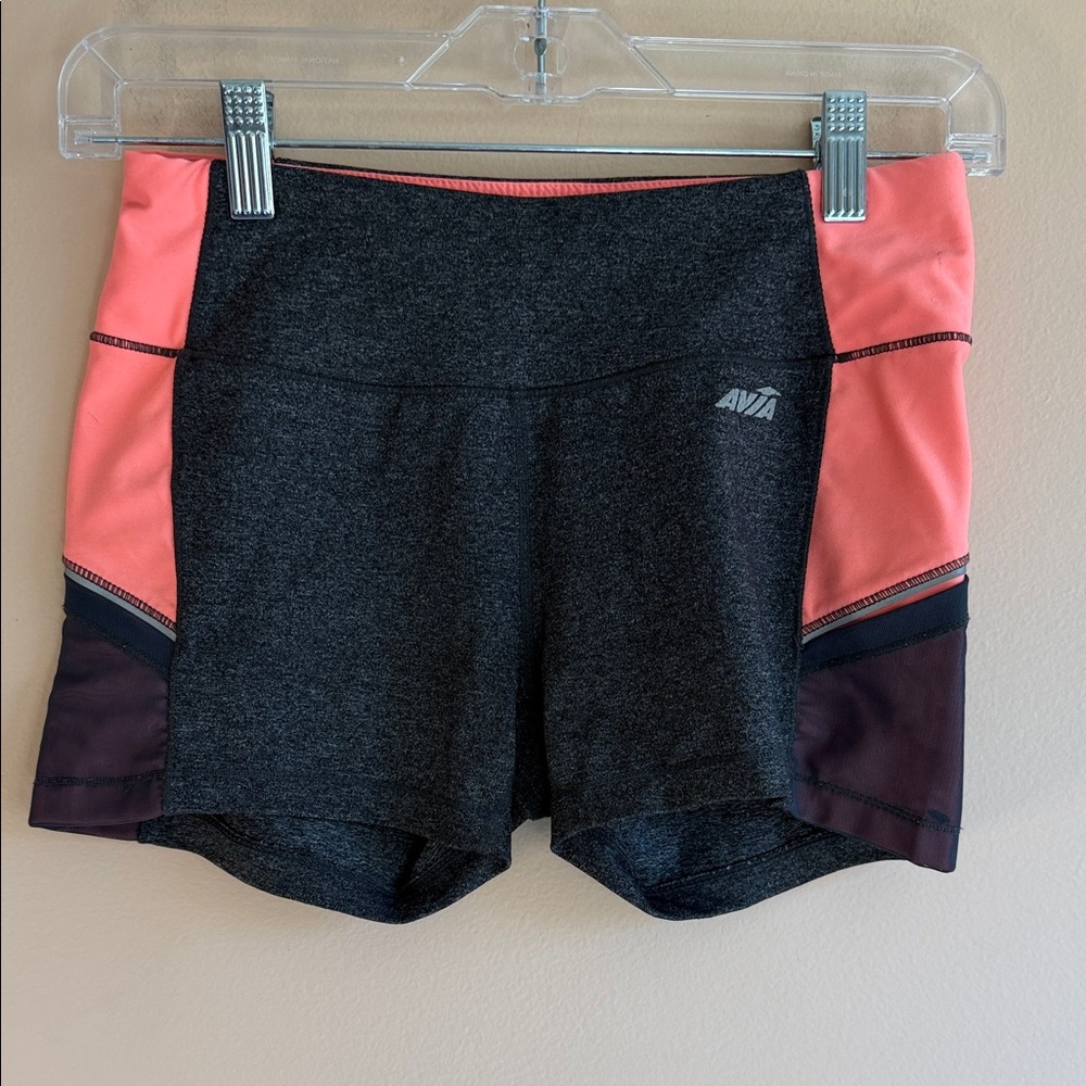 Avia Charcoal Athletic Shorts with Coral and Plum Panels